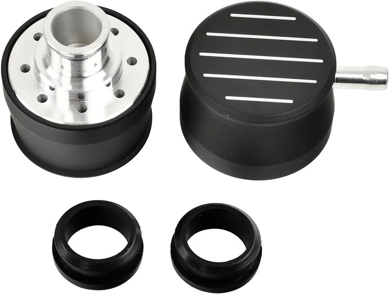 BIGREAT Black Aluminum Milled Valve Cover & Breather Combo with 2 Grommets Compatible with SBC BBC SBF For 1-1/4" Hole-Pair - Image 1